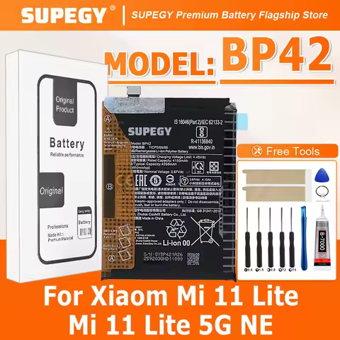 SUPEGY 100% New Battery BP42 For XIAOMI 11 Lite/Mi 11 Lite 5G NE /2109119DG Battery +Tools