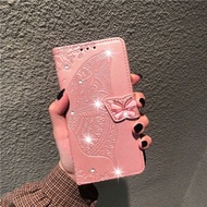 Case For Huawei Nova 7 7se 5T 4e 4 3e 3i 3 Glitter Bling 3D diamond butterfly Leather Flip Phone Case