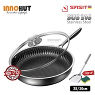 SUS 316 Stainless Steel Pan Non-Stick Nano Honeycomb Pattern Long Handle Frying Pan With/Without Lid