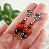 Red Strawberry in Chocolate Lampwork Murano Glass Large Earrings Woman Jewelry