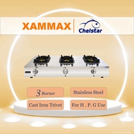 Chelstar - MS3A - Stainless Steel Gas Stove / 3 Burner / Gas Cooker / HPG Gas Stove