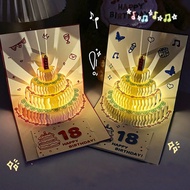 3D Happy Birthday Greeting Cards DIY Numbers Stickers Light Music Cake Card Gifts Wrap Envelope Hand