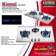 Rinnai RB-983S 3 Burner Built-In Hob Stainless Steel Top Plate - free replacement installation