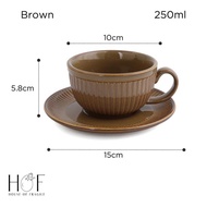 HOF SUTO Cangkir Keramik dengan Piring Gelas Kecil Mug Kopi Teh Cafe Kramik Unik Aesthetic Desain