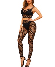 Womens Sexy Lingerie Sets Bodystocking - Fishnet Bodysuit Sexy Camisole top & Stocking 2 Piece Cutou