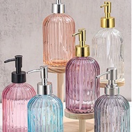1pc 400ml/13.52oz Glass Soap Dispenser With Rust Proof Stainless Steel Pump, Vertical Stripe, Premiu
