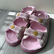 CHANEL 粉色格紋毛呢涼鞋 40號