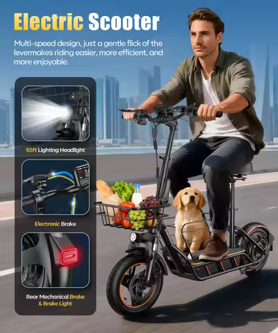 600W Electric Scooter with 14" Pneumatic Tires & Front Suspension, 36V 10Ah Battery, 35KM/H Max Spee
