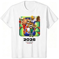 Kaos Oblong 2026 World Cup Amerika Utara Gambar Maskot Resmi Bahan Katun T-Shirt Cld