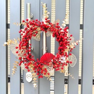CNY decorative red winter peach wreath with light H37