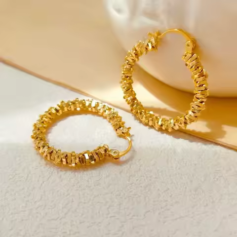 Women's Versatile Earrings, 24K Gold, AU999 | "Stability" engraving with subtle thread motifs, profe