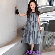 Kids Dress Baby Girl Dress Gaun Baju Budak Perempuan 2-15 Years Old Summer Dress Pure Plaid Sleevele