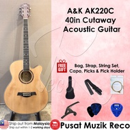 A&amp;K Guitar AK Gitar 40'' Cutaway Acoustic Guitar Kapok Guitar Akustik AK-220C NAT【READY STOCK ACTUAL PRODUCT PHOTO】