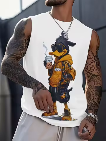 Men's Tank Top Sleeveless Shirt Patterned Duck O Neck Clothing 3D Print Everyday Sports Fitness Musc