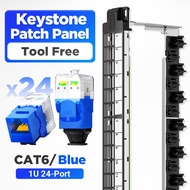 AMPCOM 1U 24-Port Keystone Patch Panel UTP แบบยึดแร็คพร้อมแถบจัดระเบียบสายเคเบิลด้านหลัง โหลดเต็ม 24