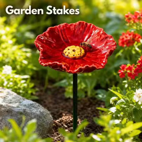 Resin Flower Bee Water Feeder Butterfly Bathing Bowl Metal Flower Bee Watering Garden Stake For Gard
