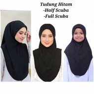 tudung Hitam Half Scuba &amp; Full scuba/tudung sekolah hitam Awning half scuba / tudung hitam uniform tudung sarung instant