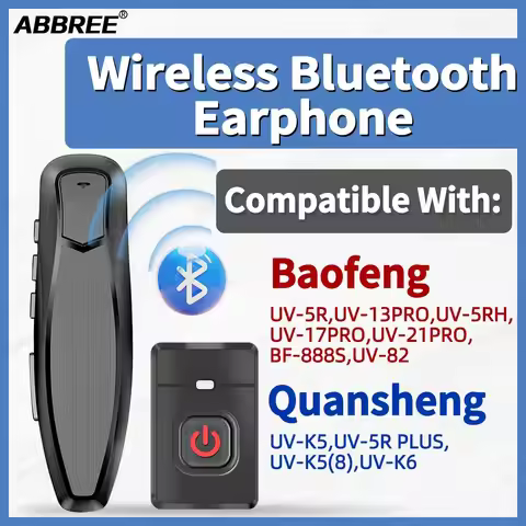 ABBREE Wireless Headset Bluetooth PTT Handsfree Earpiece with for Baofeng UV 5R 82 21 13 17 888S Qua