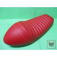 YAMAHA SR400 SR500 -- CAFE RACER SADDLE SEAT "RED" & "WHITE" STITCH // RED Curly Fabric WHITE Thread