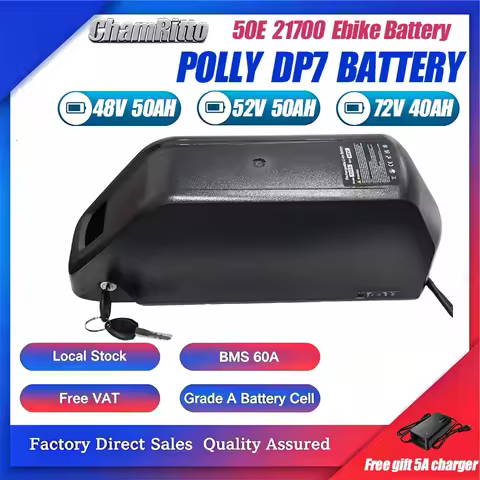 Ebike Downtube Cham 48V 60V 72V 50AH Battery Polly 52V 25 30AH 40ah 45AH 60AH Electric Battery 60A B
