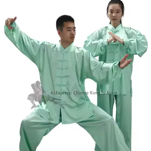 Kung fu Suit Shiny Satin Tai chi Uniform Wushu Kung fu Martial arts Suit Wing Chun Jacket and Pants 