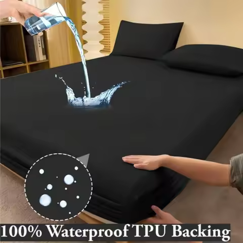 1pc 100% Waterproof TPU back Fitted Sheet Soft and Breathable Bed Linen for all Bed Sizes - single b
