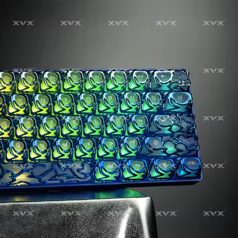 XVX 120-Key Gradient Blue Shiny Translucent Keycaps with Metallic Texture for Mechanical Keyboards P