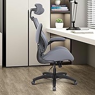 BOLISS 400lbs Ergonomic Mesh Office Chair, High Back Desk Chair - Adjustable Headrest with Flip-Up Arms, Tilt Function, Lumbar Support and Swivel Computer Task Chair-Grey