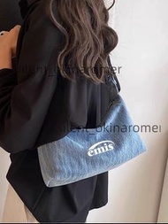 韓國 emis 腋下包女式小眾松弛感牛仔帆布包手提包法棍包