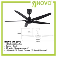 Inovo V15 Ceiling Fan Dc Motor 5 Blade With 8 Speed Remote Control / Kipas Siling