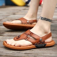 100% Kulit Sapi Premium Sandal Jepit Pria Olahraga Sandal Outdoor Fashion Karet Lentur Santai Sepatu