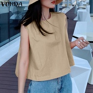 VONDA เสื้อแขนกุดสีพื้นสำหรับผู้หญิงเสื้อกล้ามลำลองสำหรับฤดูร้อน (สไตล์เกาหลีแบบลำลอง)