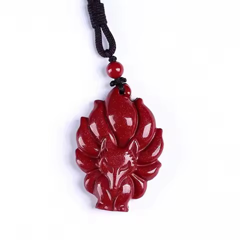 Raw purple gold cinnabar nine-tailed fox pendant female little fox necklace pendant jewelry sweater 