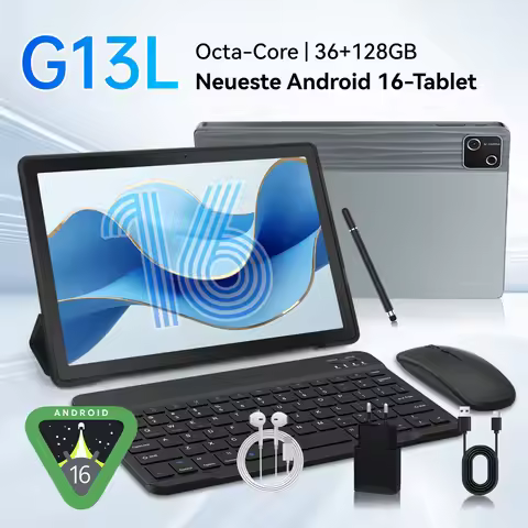 G13L Gray 10.1 Inch Android 16 Tablet PC Octa‑Core Processor 36GB(6+30GB Virtual) 128GB ROM 1TB Expa