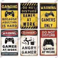 Putuo Decor Funny Gamer Metal Signs Vintage Tin Sign Gamer At Work Retro Signs for Home House Club G