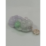 #J865 100% Natural Grade A Green Purple Pi Xiu Jade Jadeite Pendant H36.5m with 925 Gold Clasp (Free