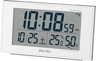 Seiko BC402W Clock Table Clock, Alarm Clock, Radio Waves, Digital Calendar, Comfort, Temperature and Humidity Display, 01: White Pearl, Body Size: 3.3 x 5.8 x 2.1 inches (8.5 x 14.8 x 5.3 cm)