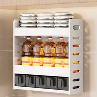 ST-🚤Kitchen Spice Rack Cream Style White Wall-Mounted Oil Salt Soy Sauce and Vinegar Bottle Shelf Countertop Corner No P
