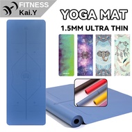 Yoga Mat 1.5mm Ultra Thin Pu Natural Rubber Yoga Mat Body Position Line Sweat Absorbing Non Slip Travel Portable Mat