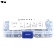YEW 100PCS Potentiometer, Film Type 500ohm-1M ohm Variable Resistor, With Plastic Box Adjustable 10 