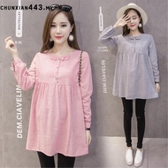pregnant dressMaternity Dress Long Sleeves Loose Plus Size Pregnant Blouse Tops  / Kain Mengandung M