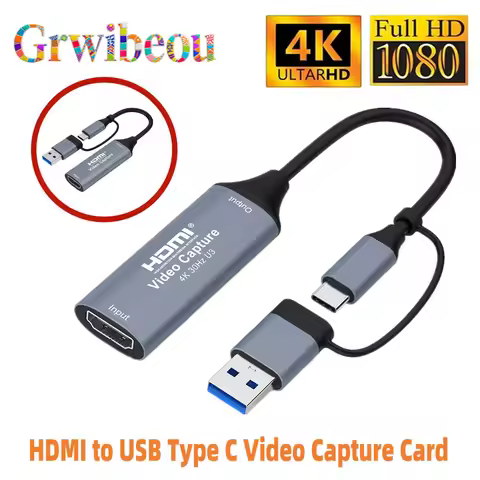 2 in1 4K 1080P HDMI to USB 3.0/2.0 Type C Video Capture Card Type Grabber Record for Game Recording 