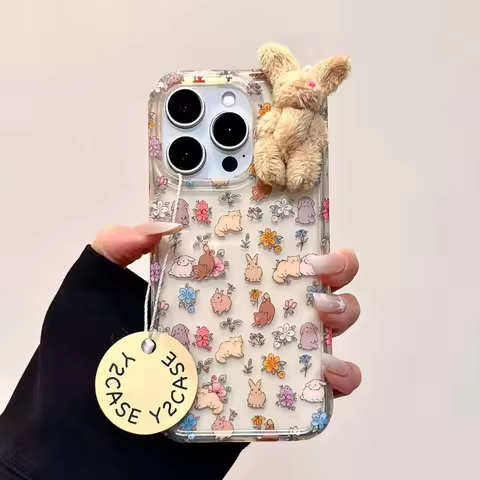 3D Plush Rabbit Cartoon Transparent Soft Phone Case for OPPO A5 Pro A5X A80 A60 A40 A79 A78 A58 A38 