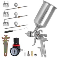 HVLP Gravity Feed Gun Auto Paint Air Spray Gun, 1000cc Aluminum Cup Multi-caliber Tips W/Air Regulat
