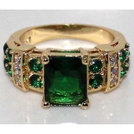 Barang Kemas Mewah Emerald Hijau Zirkon Emas Perempuan Perhiasan Cincin Emas