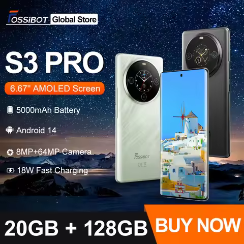 FOSSiBOT [S3 Pro] Android 14 Smartphone 20GB(6+14) 128GB 6.67" AMOLED Display Mobile Phone 64MP Came