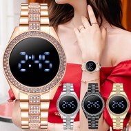 APOD 【Ready Stock】jam Tangan Perempuan Women Watch Touch Screen LED Digital Wristwatches Ladies Fashion Rhinestone Stainless Steel Quartz Watch
