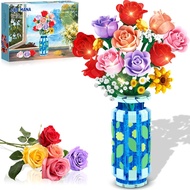 Roses Flowers Building Set with Vase & LED Light 16Flowers Bouquet Botanical Building Blocks Toy Eas