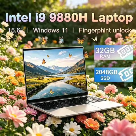 High Performance 15.6" Notebook Computer Core I9-9880H 32GB Large RAM 2TB SSD Portable Working Gamin