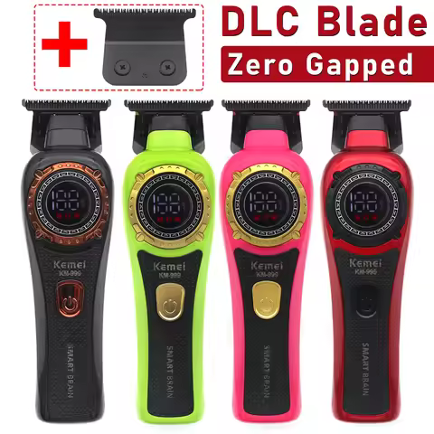 Kemei KM-999 Hair Trimmer for Men DLC T-Blade Zero Gapped LED Display Cordless USB Professional Hair
